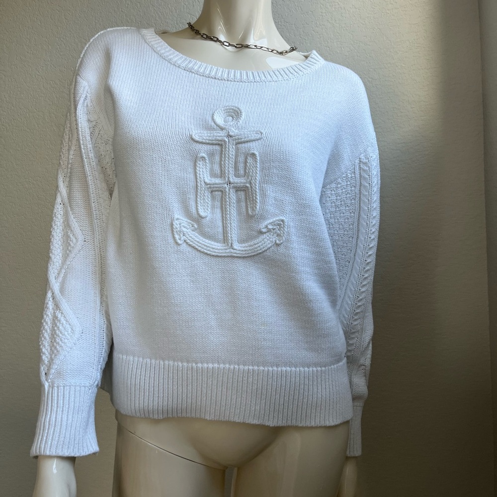 Tommy Hilfiger White Crew Neck Sweater Nautical Design